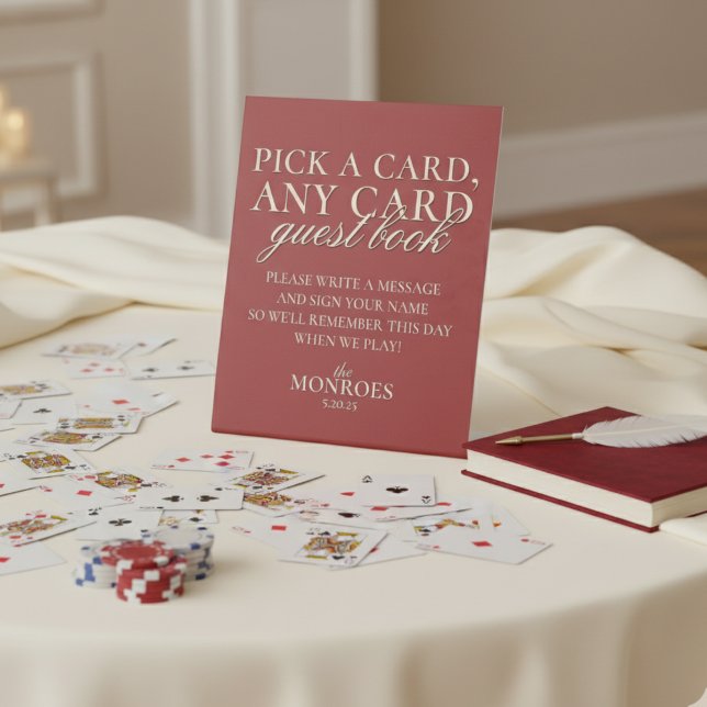 Expositor En L Libro de invitados de la tarjeta de reproducción r (Add a creative twist to your guestbook with this Old Money Bold Red Playing Card Guest Book Sign!)