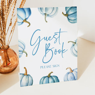 Expositor En L Libro de invitados de otoño de Blue White Pumpkin
