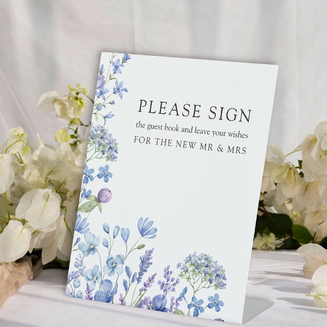 Expositor En L Libro de invitados de Wildflower Periwinkle Floral (Guest book sign from my Lilac + Periwinkle Wildflower Wedding Collection)