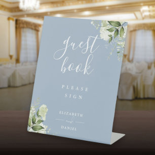 Expositor En L Libro de invitados elegante de flores verde azul p