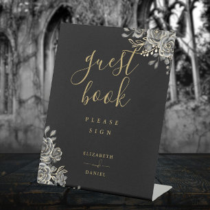 Expositor En L Libro de invitados floral de rosas góticas de oro
