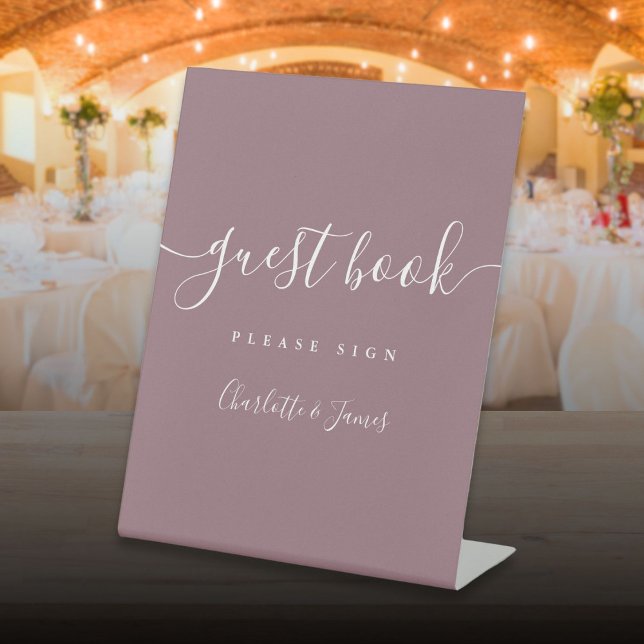 Expositor En L Libro de invitados Mauve Signature Script (Mauve Signature Script Guest Book Pedestal Sign)