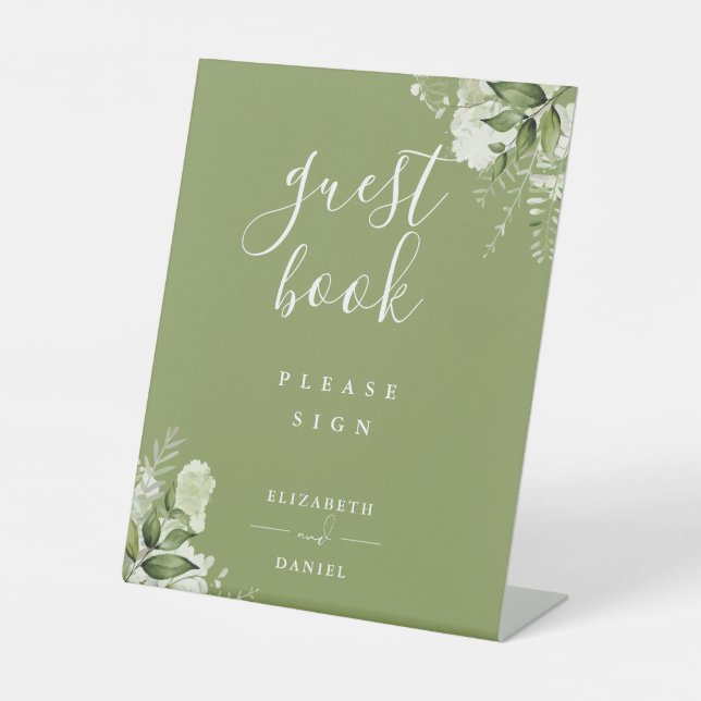 Expositor En L Libro de invitados Moss Green Elegant Floral Green (Anverso)