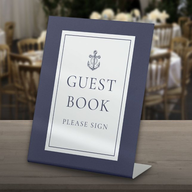 Expositor En L Libro de invitados Nautical Anchor Navy Blue (Nautical Anchor Navy Blue Guest Book Pedestal Sign)