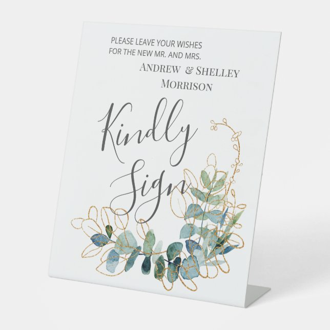 Expositor En L Libro de invitados para Bodas de Rótulo de Eucalyp (Anverso)