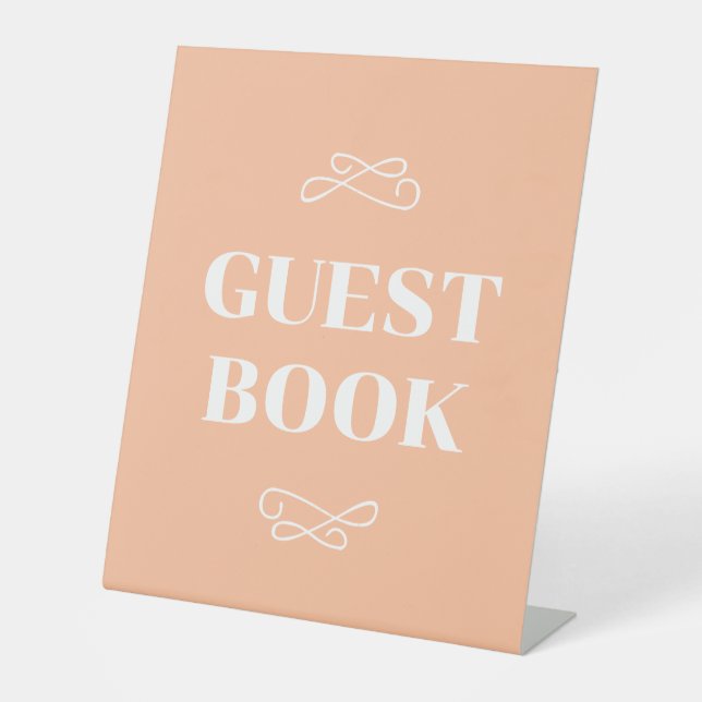 Expositor En L Libro de invitados Peach and White Flourish (Anverso)