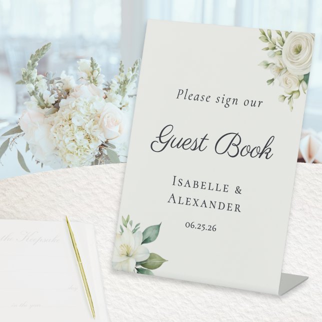 Expositor En L Libro de Invitados Romántico Elegante (An elegant freestanding tabletop sign, inviting guests to sign the wedding guest book)