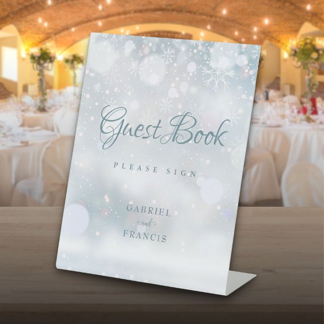 Expositor En L Libro de Visitas Copos de Nieve de Invierno (Guest Book Winter Snowflakes Pedestal Sign)