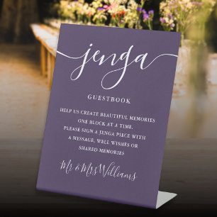 Expositor En L Libro de visitas de boda Jenga letra elegante mora