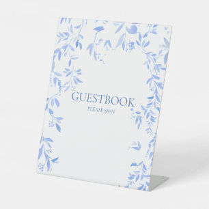 Expositor En L Libro de visitas del Boda botánico floral azul fra