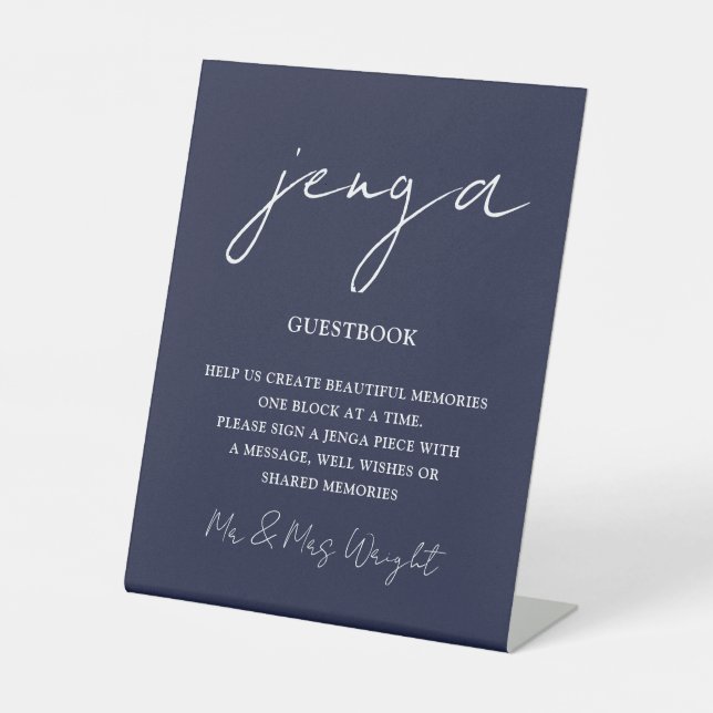 Expositor En L Libro de visitas Jenga Azul Marino Script Minimali (Anverso)