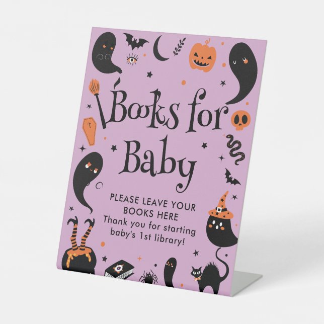 Expositor En L Libros morados de Baby Shower de Halloween para be (Anverso)