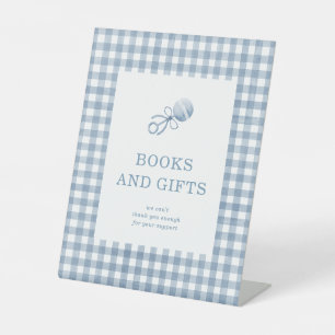 Expositor En L Libros y regalos de Baby Shower de Blue Gingham Bo