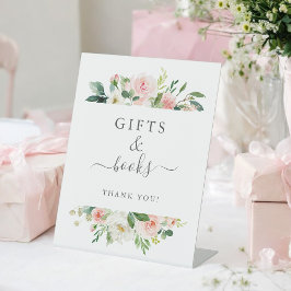 Expositor En L Libros y regalos de Baby Shower en Rubor Pink Flor