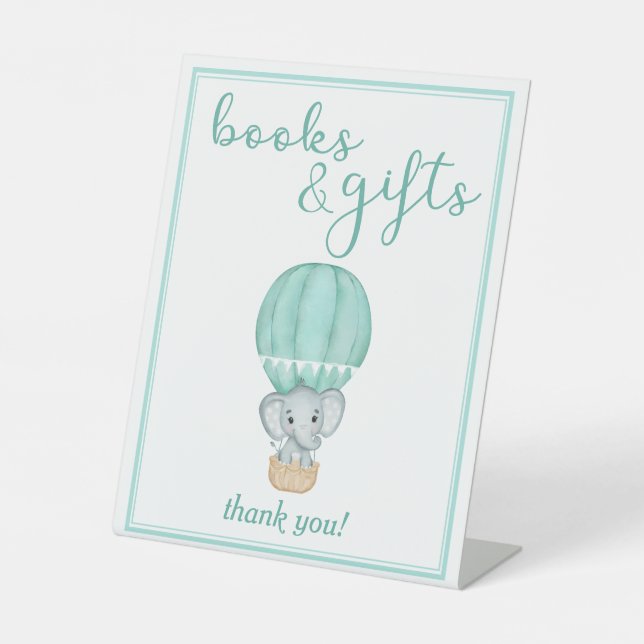 Expositor En L Libros y regalos de Baby Shower sobre el Elefante  (Anverso)