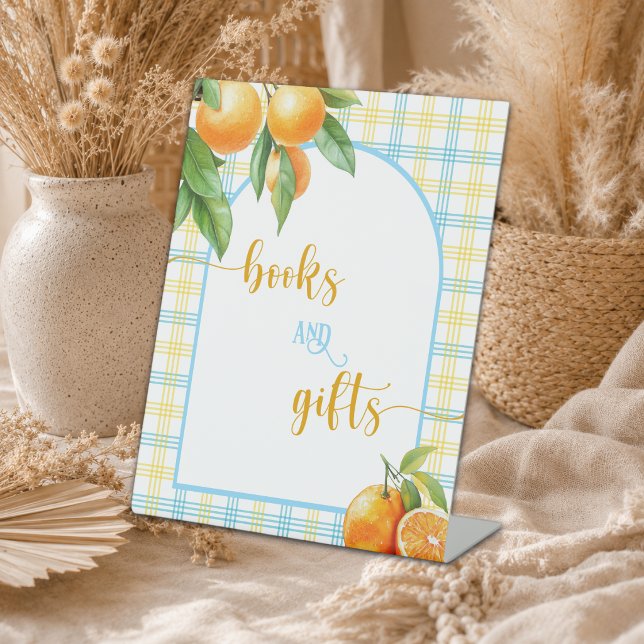 Expositor En L Libros y regalos de naranjas azul (Subido por el creador)