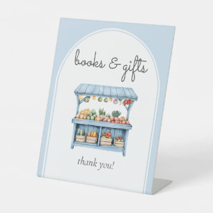 Expositor En L Libros y regalos Granjeros Azules Mercado Baby Sho