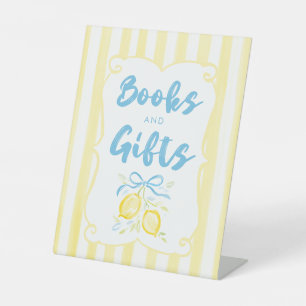 Expositor En L Libros y regalos para baby shower de tema limón pa