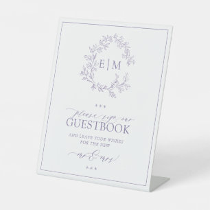 Expositor En L Lilac Leafy Escudo Monograma Boda Guestbook