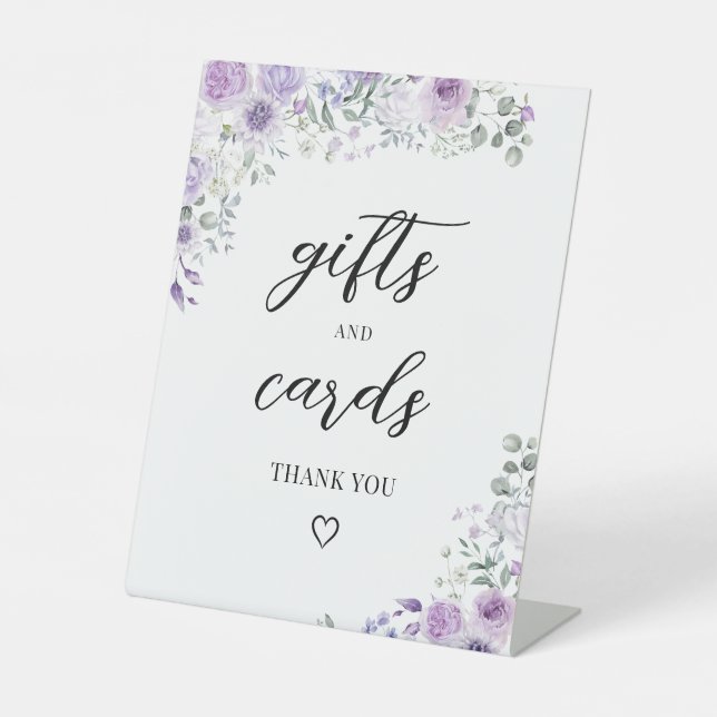 Expositor En L Lilac Purple Floral Wedding Gifts and Cards Sign (Anverso)