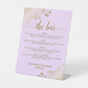 Expositor En L Lilac Purple & Gold Bebidas o Boda de menú bar