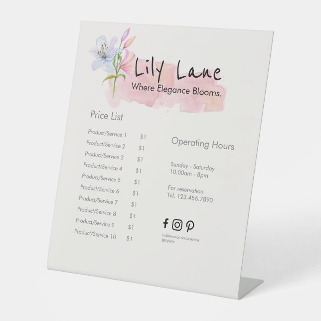 Expositor En L Lily Pink Floral Artistry Feminist Price List (Anverso)