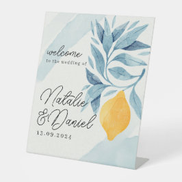 Expositor En L Limón con hojas azules ilustracion botánico