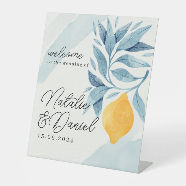 Expositor En L Limón con hojas azules ilustracion botánico (Anverso)