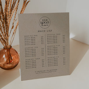 Expositor En L Lista de precios de negocio con logotipo de kraft 