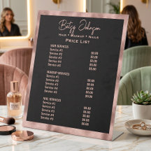 Lista de precios de salón de belleza de papel de o
