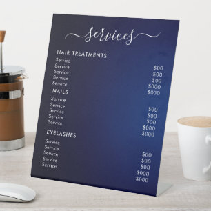Expositor En L Lista de Precios de Servicios del Salón Dark Blue