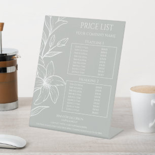 Expositor En L Lista de precios florales del Boho verde sabio mod