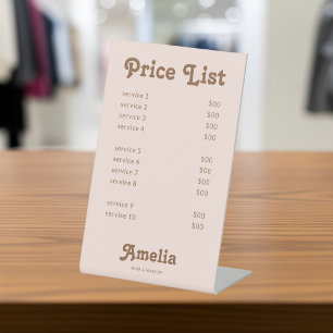Expositor En L Lista de precios Servicio Retro Rosa Marrón