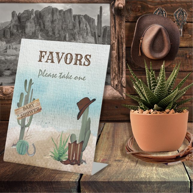 Expositor En L Little Cowboy Western Baby Shower Favores (Rustic Western Boy Baby Shower Favors Pedestal Sign -- "A Little Cowboy Is On His Way" Collection)
