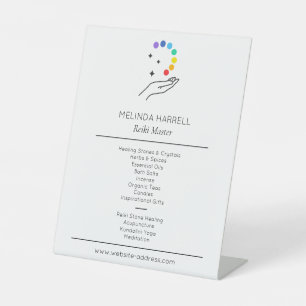 Expositor En L Logo De La Mano Curadora Reiki, Blanco Terapia De
