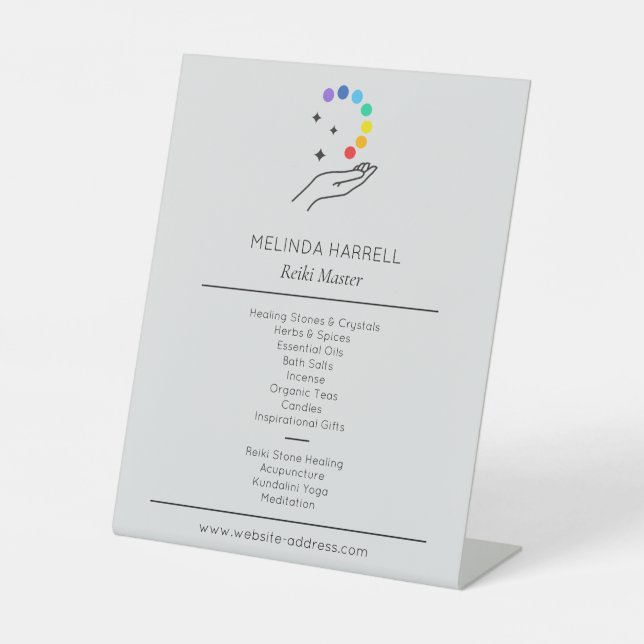 Expositor En L Logo De La Mano Curadora Reiki, Terapia De Masaje  (Anverso)