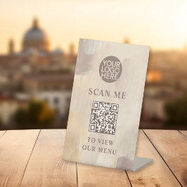 Expositor En L Logotipo abstracto pintado y menú sin contacto con