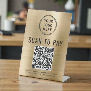 Expositor En L Logotipo de código QR de oro para pagar con escane
