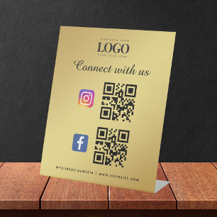 Expositor En L Logotipo de código Qr para medios sociales de oro 