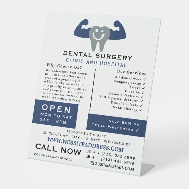 Expositor En L Logotipo de dientes musculares, odontología, publi (Anverso)