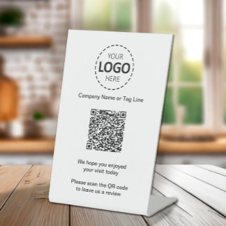Expositor En L Logotipo de negocio de código QR, deja una revisió
