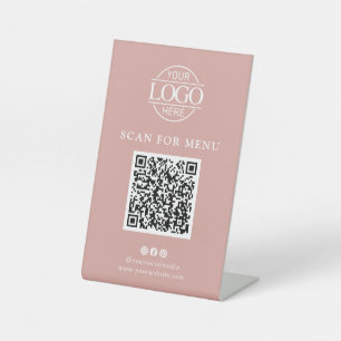Expositor En L Logotipo de negocio rosa simple Menú QR Code sin c