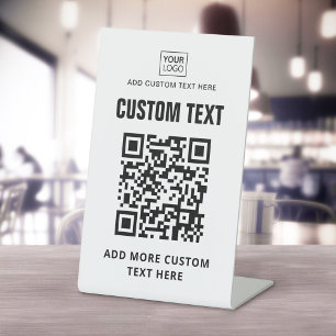 Expositor En L logotipo del personalizado, código QR y texto blan