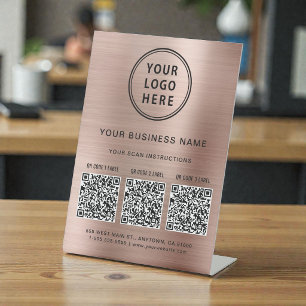 Expositor En L Logotipo empresarial 3 Códigos QR Rosa Dorado