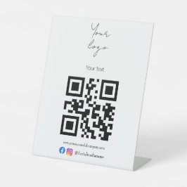 Expositor En L logotipo personalizado, código QR y texto en blanc