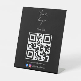Expositor En L Logotipo personalizado, código QR y texto negro y 