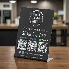 Expositor En L Logotipos Códigos QR de Paypal Venmo CashApp Negro