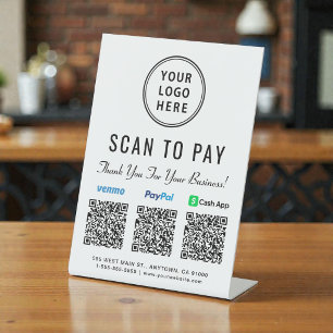 Expositor En L Logotipos de códigos QR de Paypal Venmo CashApp Pa