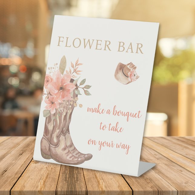 Expositor En L Los Elegantes Boots De Vaquero Floral Hacen Un Bou (Elegant Floral Make a Bouquet Flower Bar Pedestal Sign)