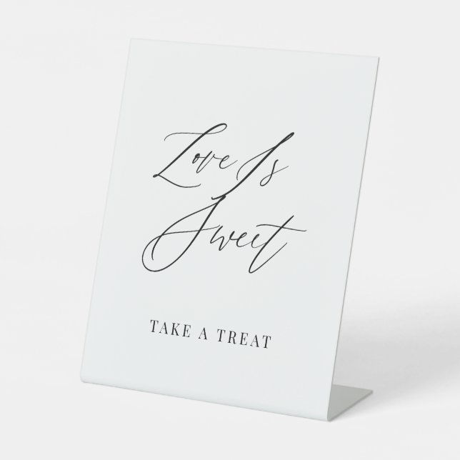 Expositor En L Love Is Sweet – Minimalist Wedding Pedestal Sign (Anverso)